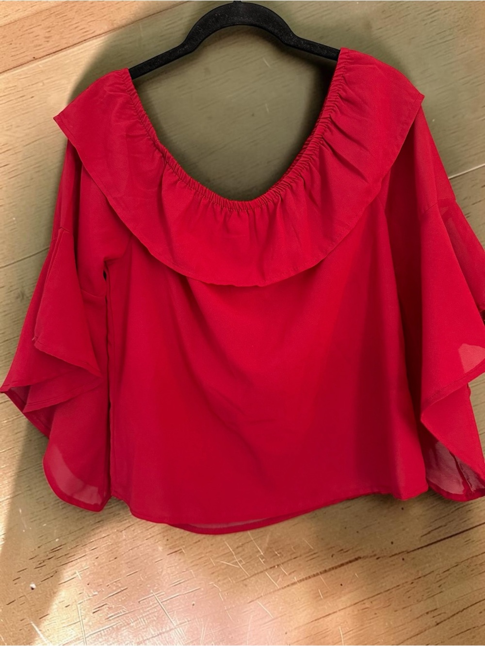 Mileage Off Shoulder Ruffle Blouse Medium Red Bell Sleeve Boho Top